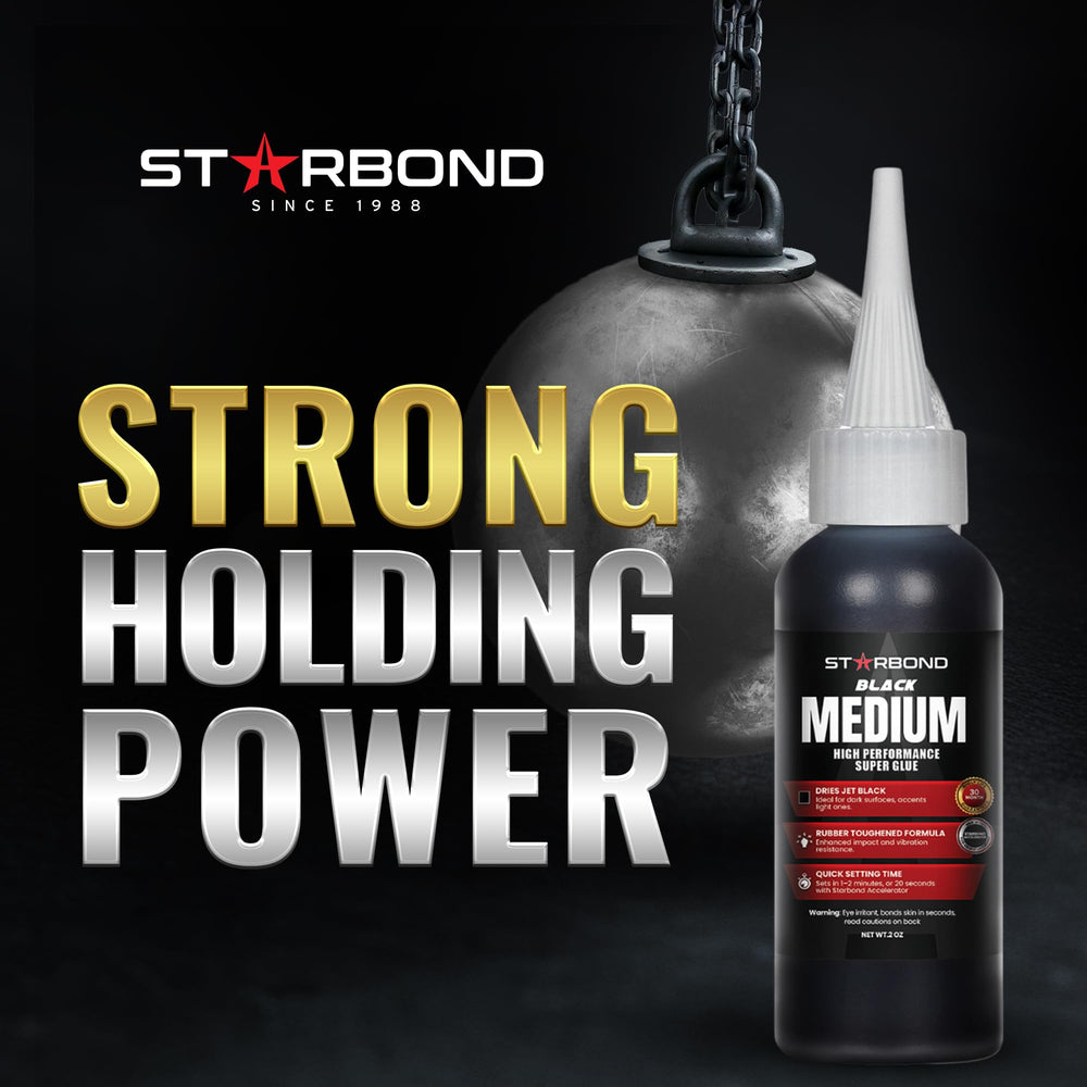 Starbond Black Medium CA Glue applying into a tight joint for strong bonds.