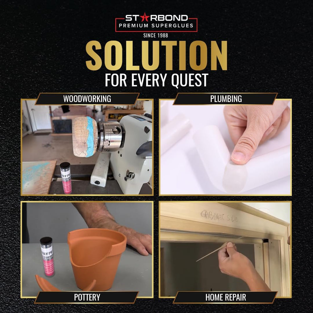 Starbond epoxy putty sealing ceramic cracks in home items.
