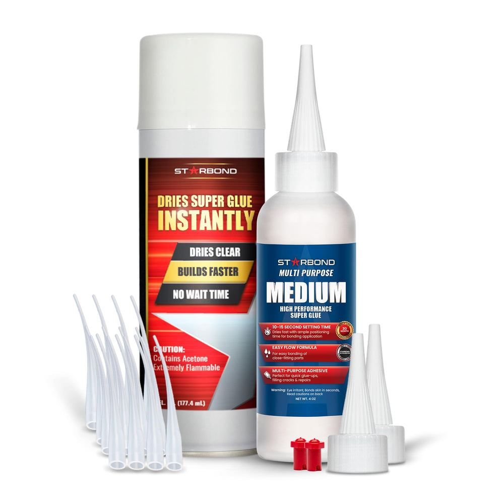 Starbond medium CA glue with activator bundle ready for woodworking projects