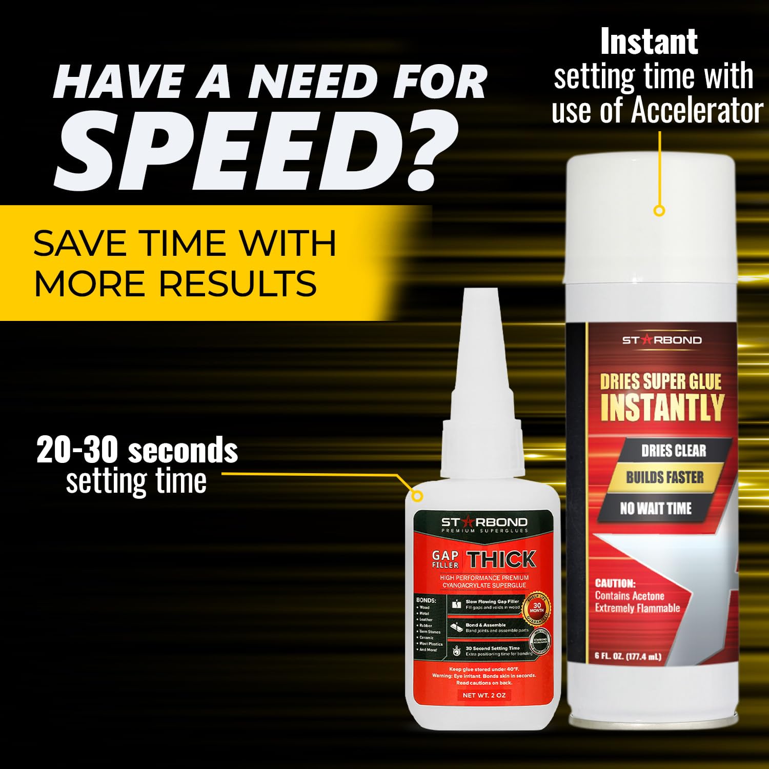 STARBOND Thick CA Glue 6 oz bottle provides extended coverage for repairs and larger projects.