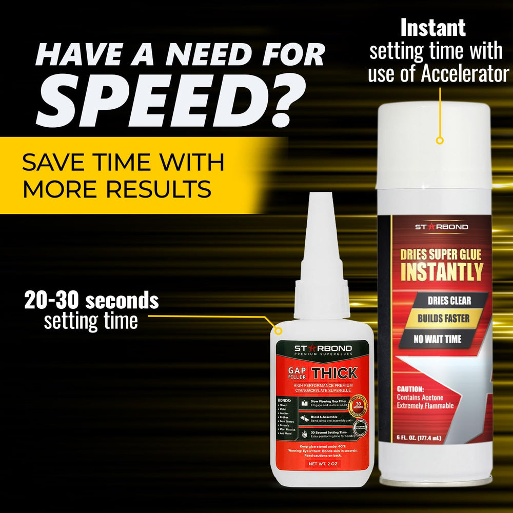 STARBOND Thick CA Glue 6 oz bottle provides extended coverage for repairs and larger projects.