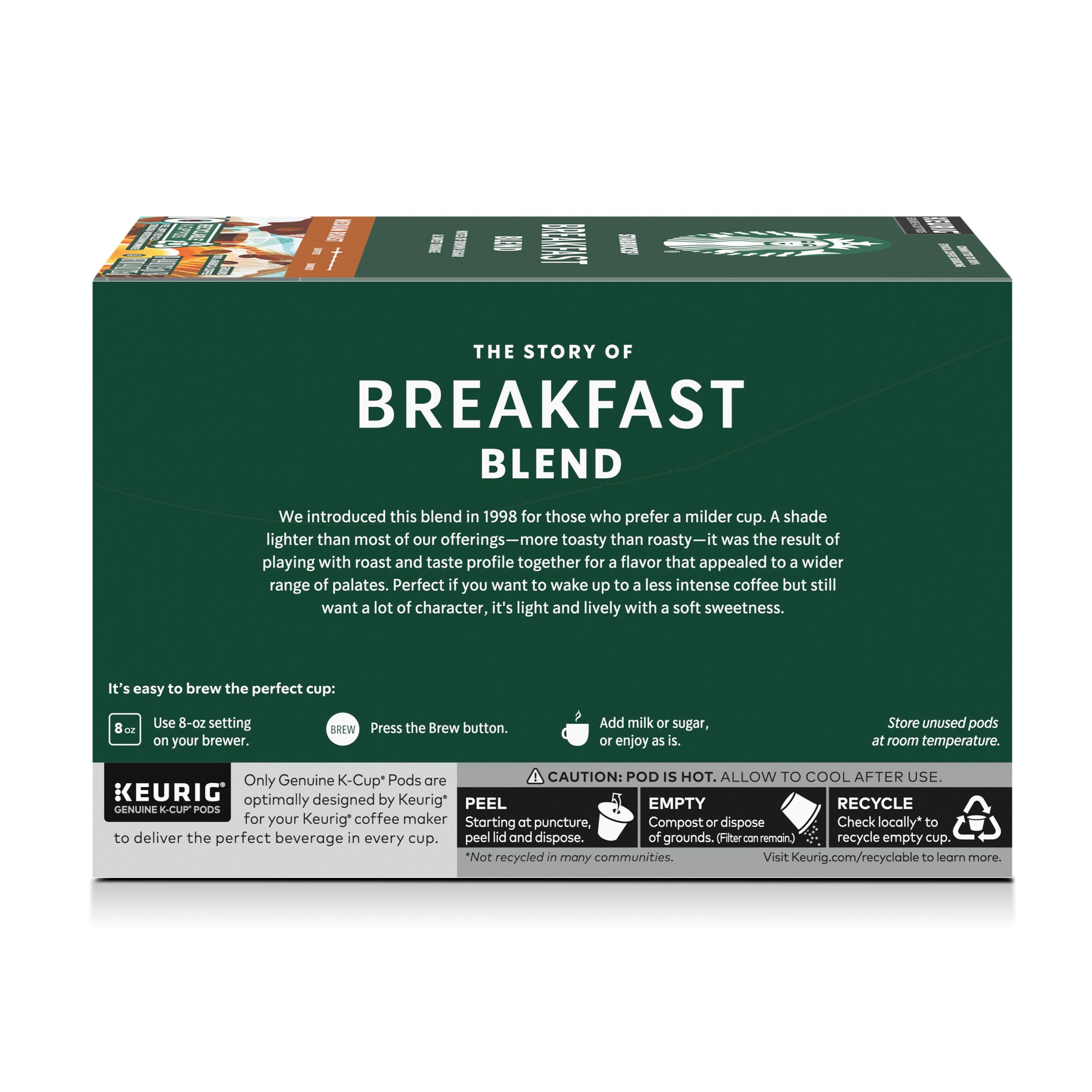 Starbucks Breakfast Blend K-Cup pods stacked, freshness preserved for daily use.