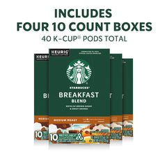 Starbucks Breakfast Blend K-Cup pods packaging, convenient single-serve for busy mornings.