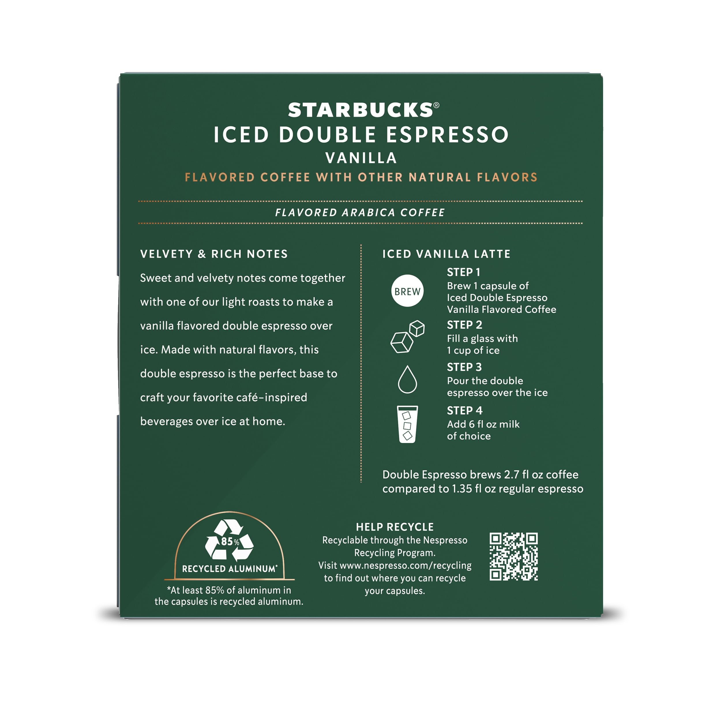 Iced vanilla espresso served over ice for a quick pick-me-up.