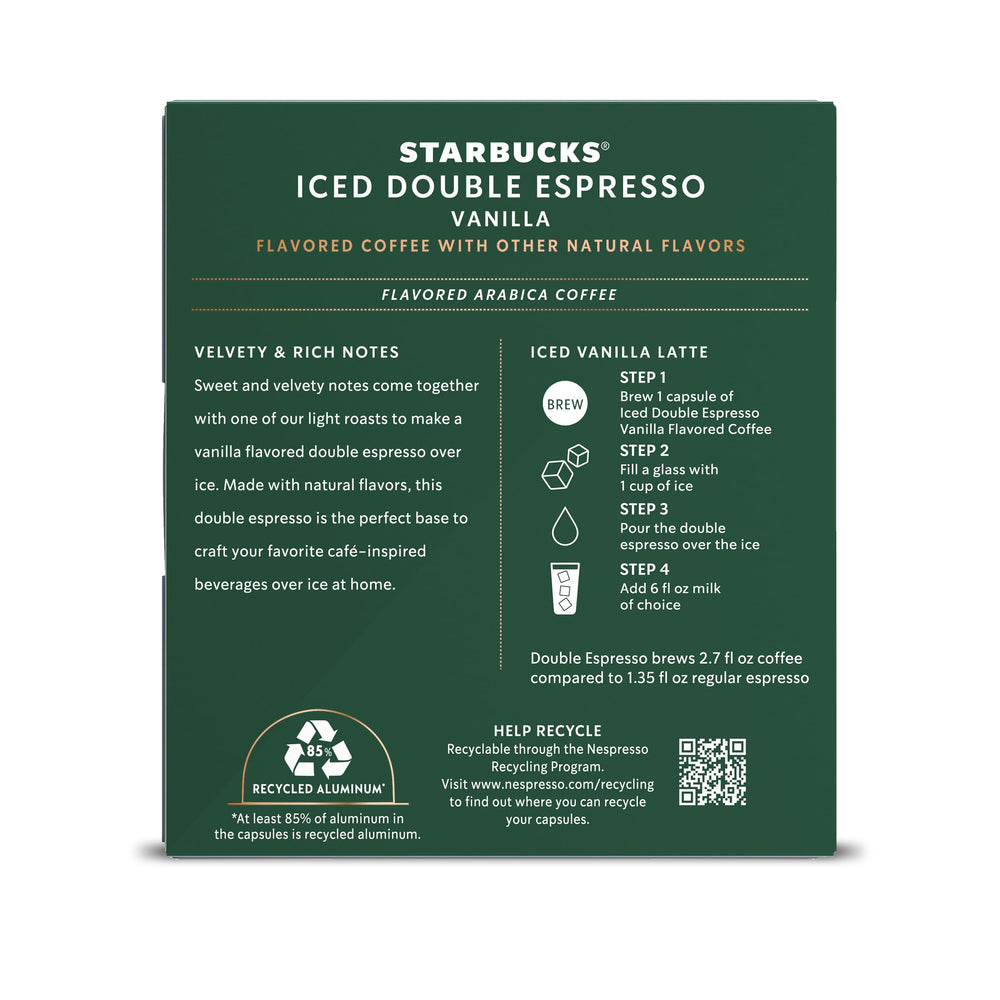 Iced vanilla espresso served over ice for a quick pick-me-up.
