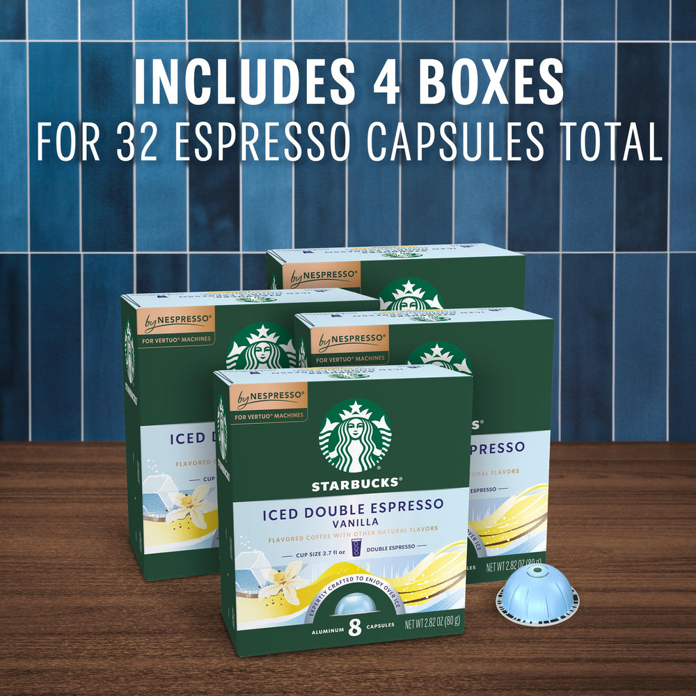 Starbucks by Nespresso vanilla capsules for Vertuo machines, brew a 2.7 oz cup.