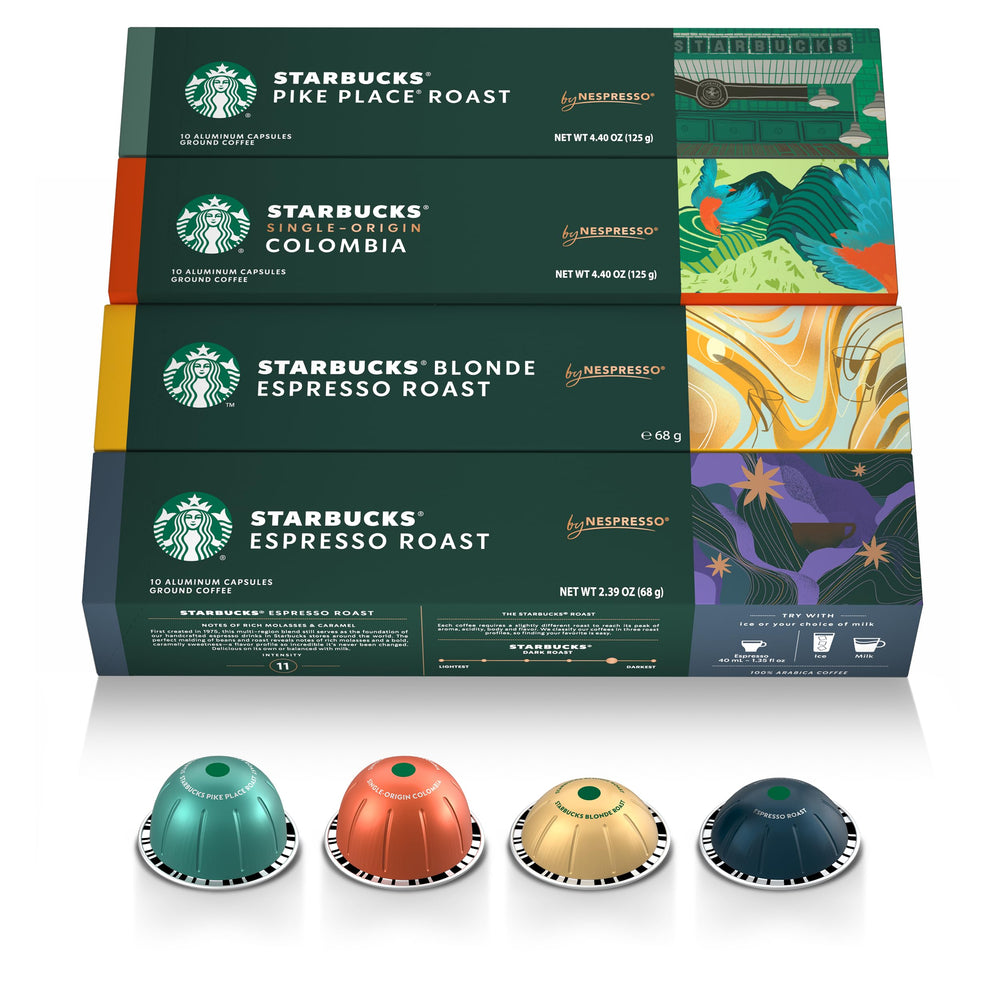 Starbucks by Nespresso Vertuo variety pack: versatile capsules for at-home coffee and espresso.