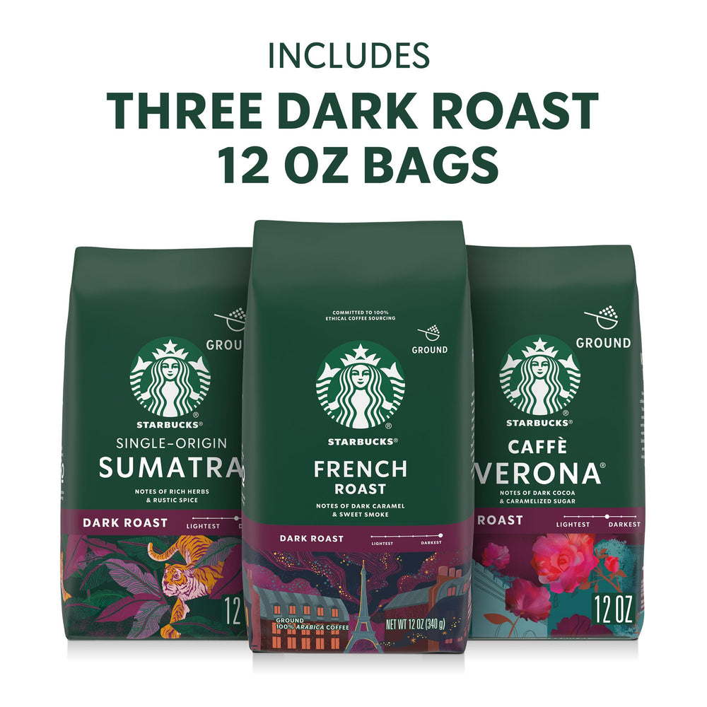 Starbucks Caffè Verona 12oz bag highlighting dark cocoa and caramelized sugars.