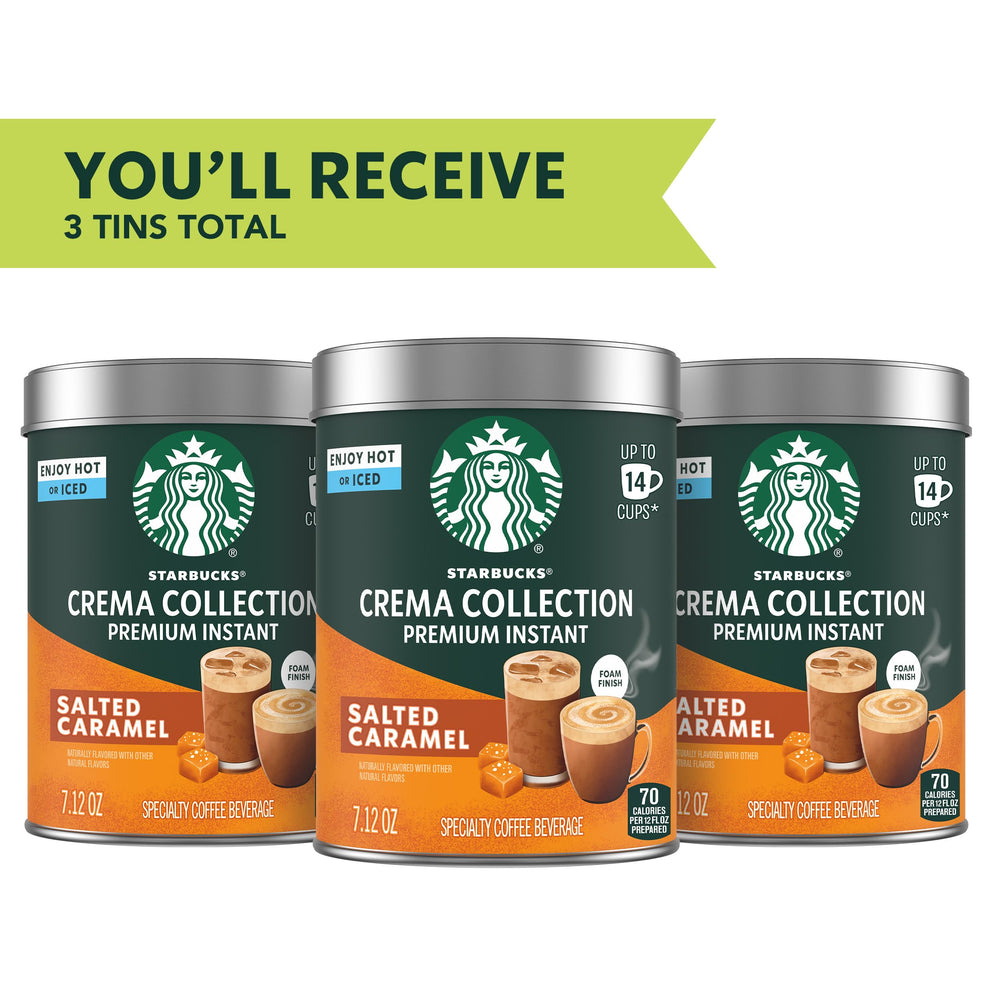 Starbucks Crema Collection Salted Caramel cup with steam, showcasing hot beverage versatility.