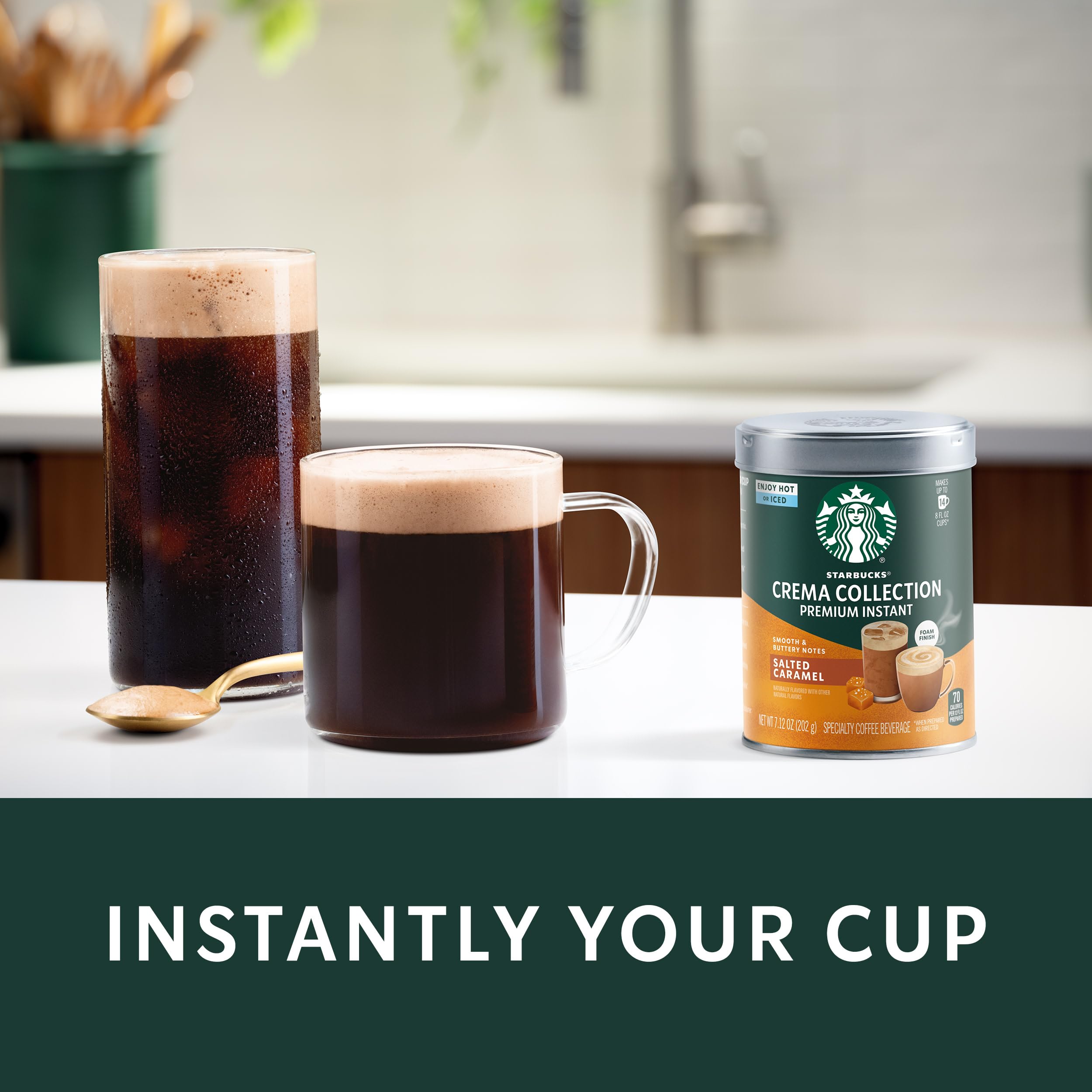 Starbucks Crema Collection Salted Caramel foam and caramel color in a cup.