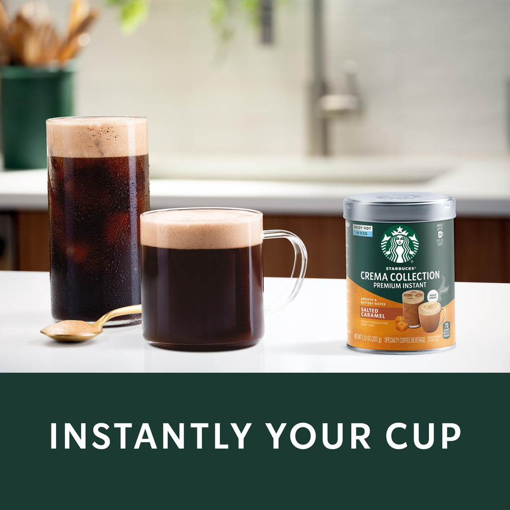 Starbucks Crema Collection Salted Caramel foam and caramel color in a cup.