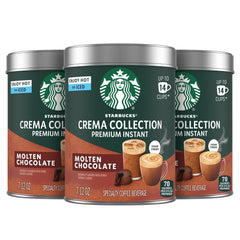 Starbucks Crema Molten Chocolate instant coffee tin pack for a rich morning boost.