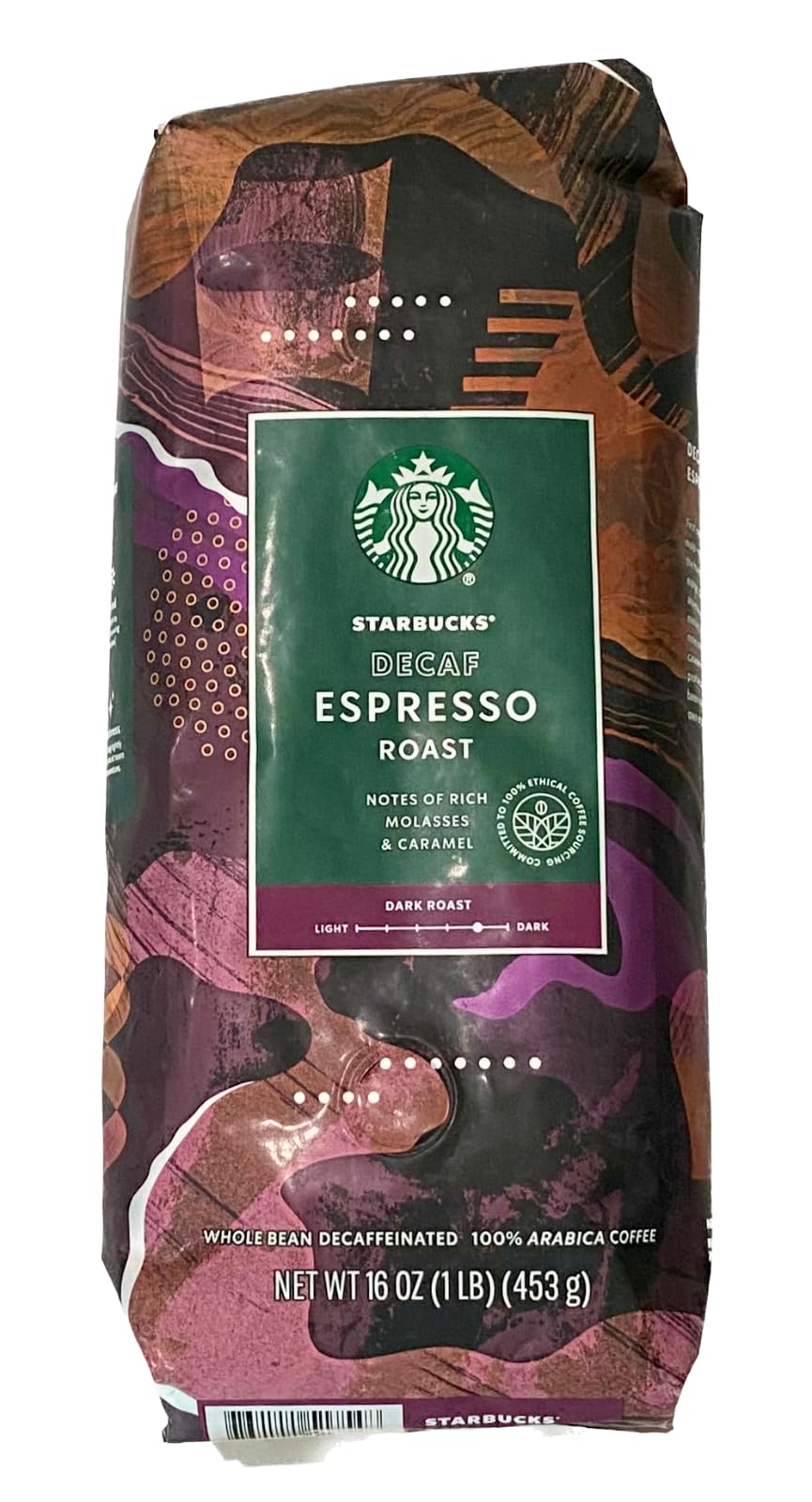 Starbucks Decaf Espresso whole bean 16oz pack, rich aroma for everyday coffee