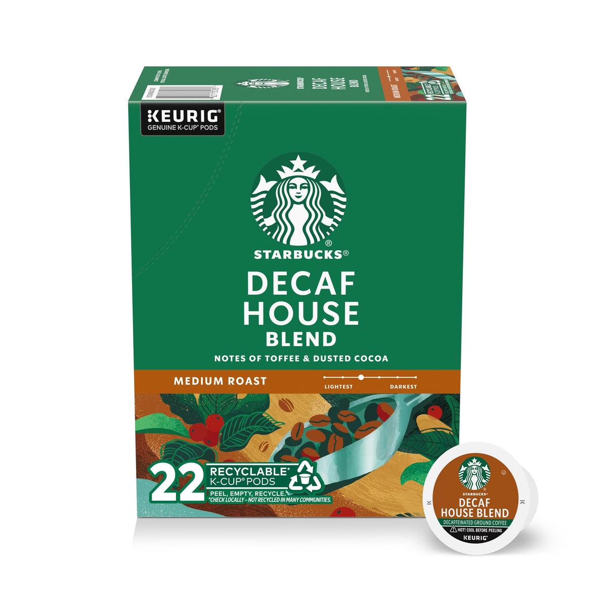 Starbucks Decaf House Blend K-Cup pods in box for convenient home brewing