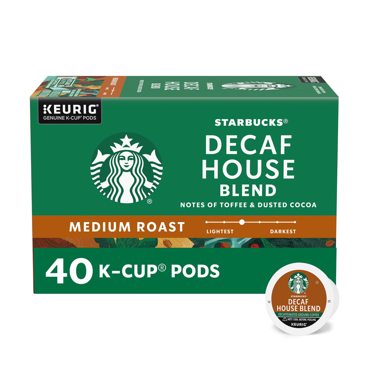 Starbucks Decaf House Blend K-Cup pods for a smooth evening brew