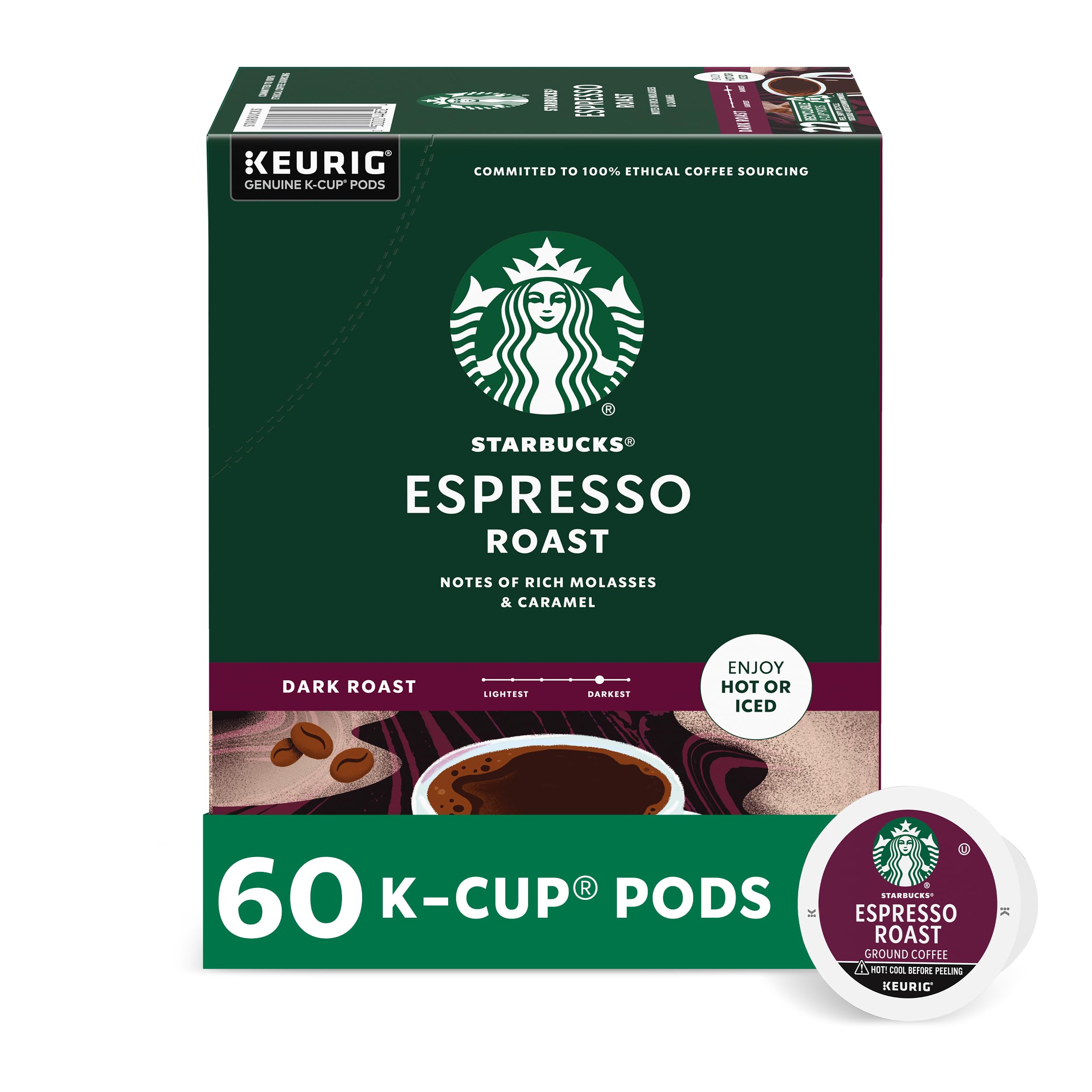 Starbucks espresso roast K-Cup pods for Keurig, bold flavor for everyday coffee.