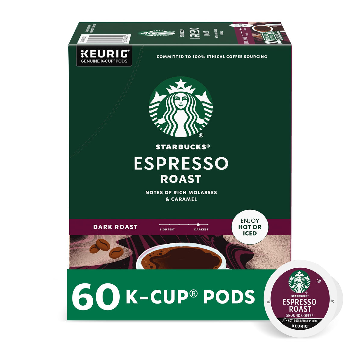 Starbucks espresso roast K-Cup pods for Keurig, bold flavor for everyday coffee.