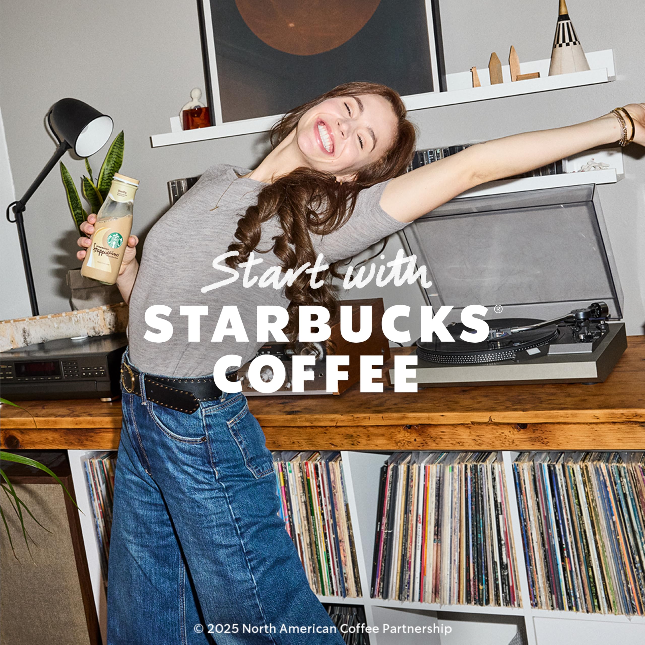 Starbucks Frappuccino 12-pack carton display for quick restock.