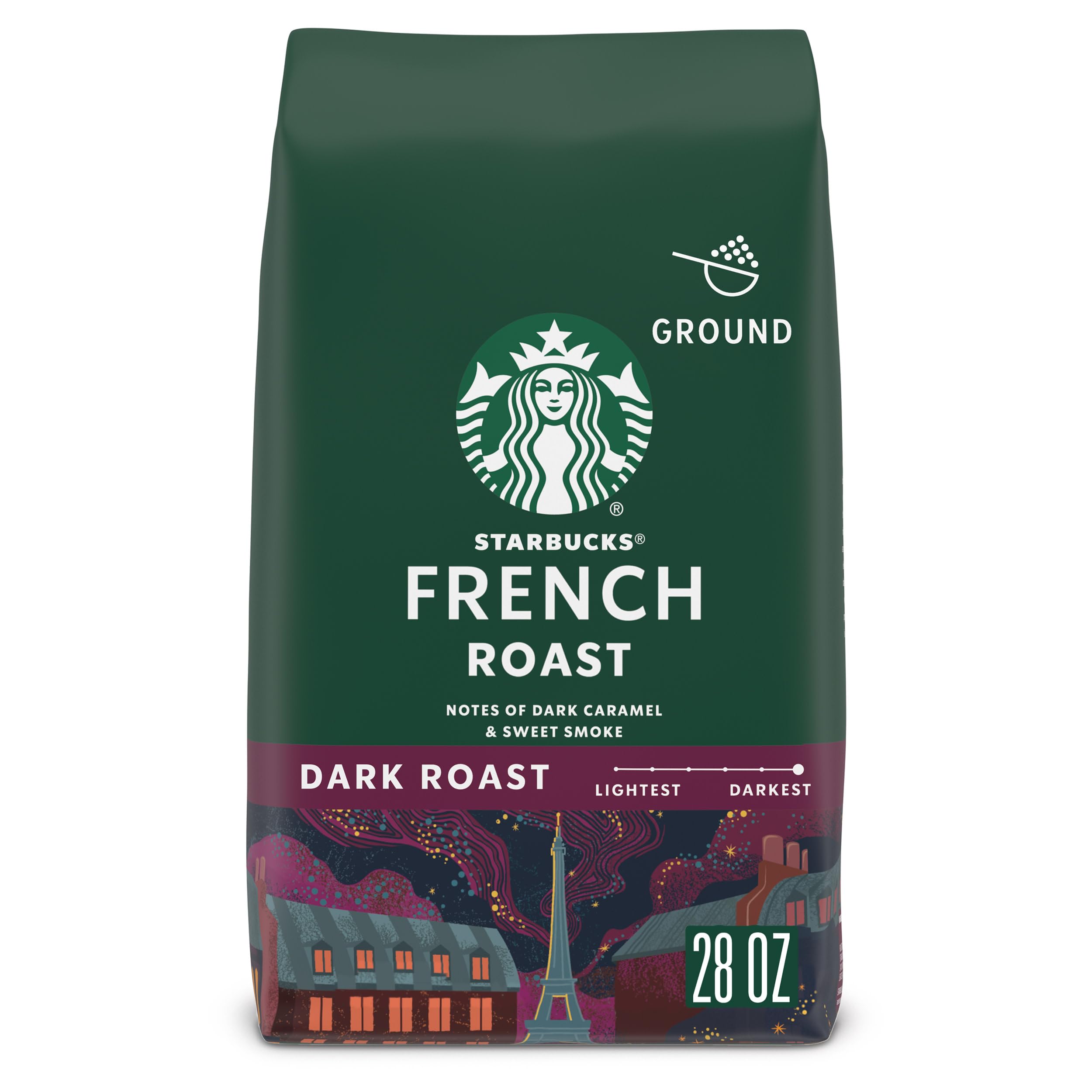 Starbucks French Roast ground coffee beans with bold aroma and caramel notes.
