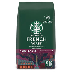 Starbucks French Roast ground coffee beans with bold aroma and caramel notes.