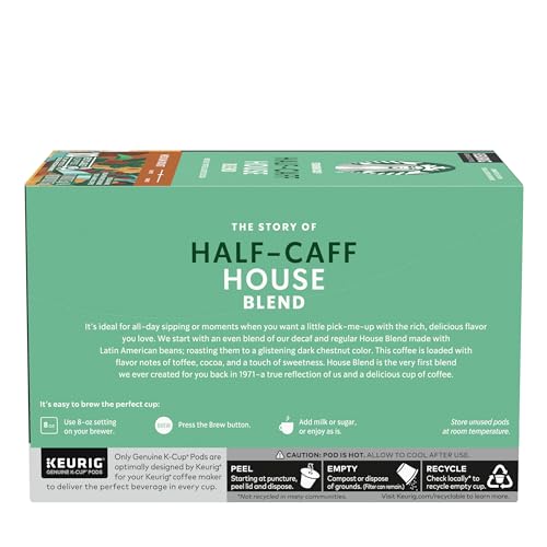 Starbucks Half-Caff K-Cup pod close-up shows rich color.