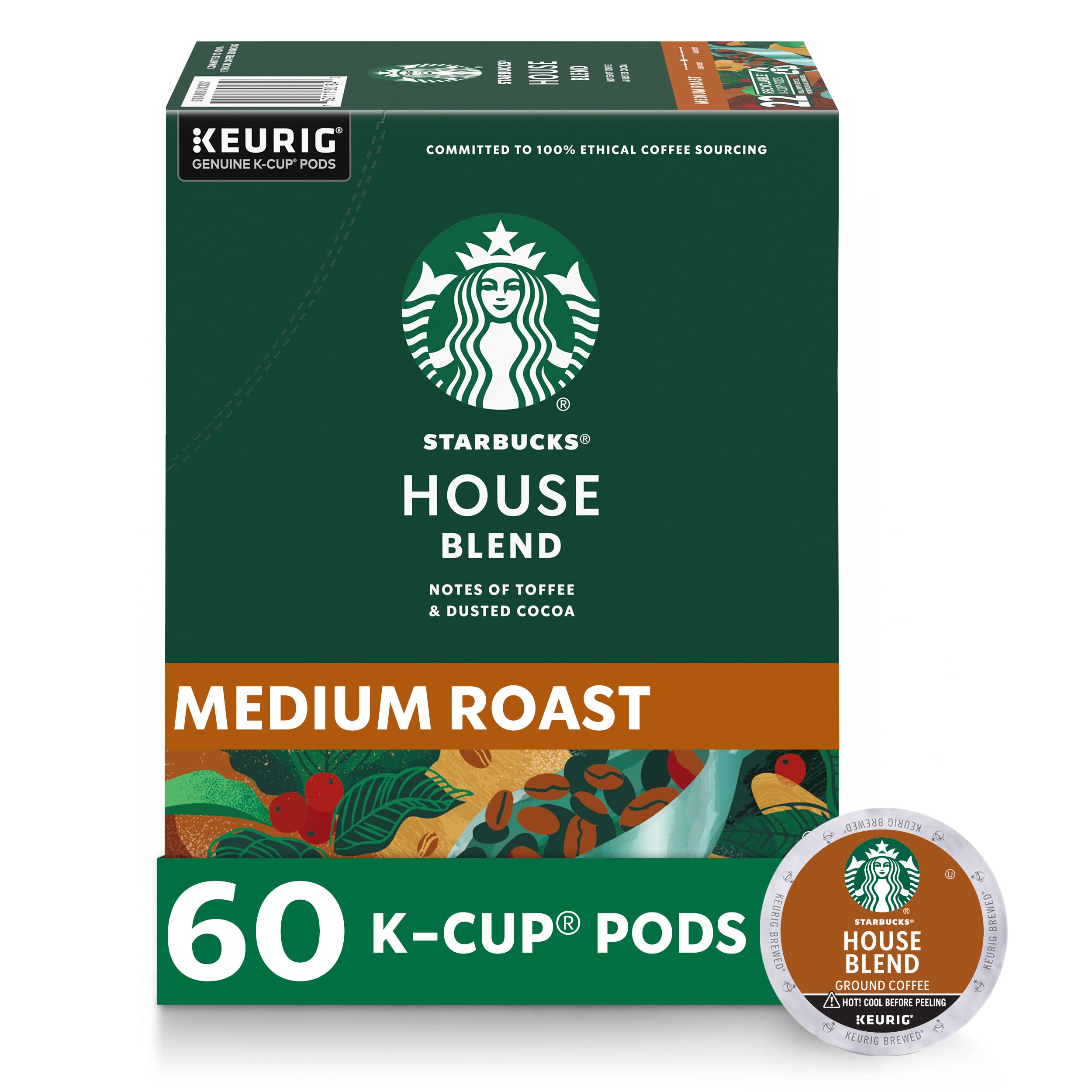 Starbucks House Blend K-Cup packaging with six boxes for home brewing.