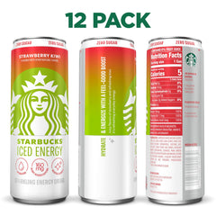 Starbucks Iced Energy Strawberry Kiwi pack shot showing 12 cans