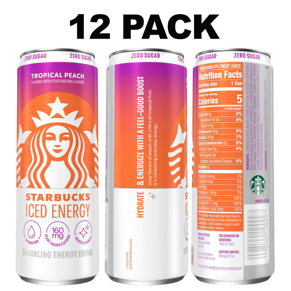 Starbucks Iced Energy Tropical Peach pour into glass, ready for quick refreshment.