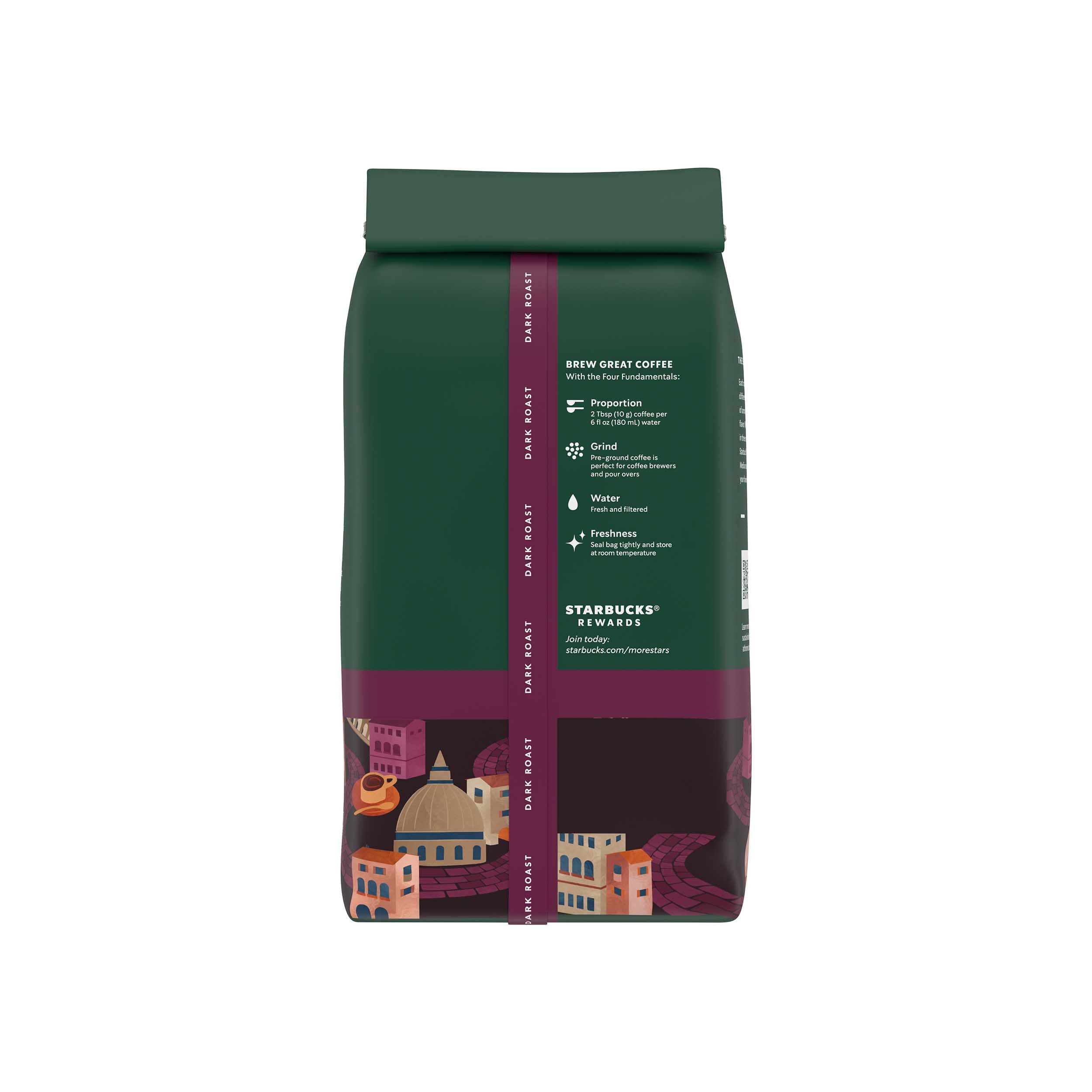 Starbucks Italian Roast label close-up emphasizing Arabica quality