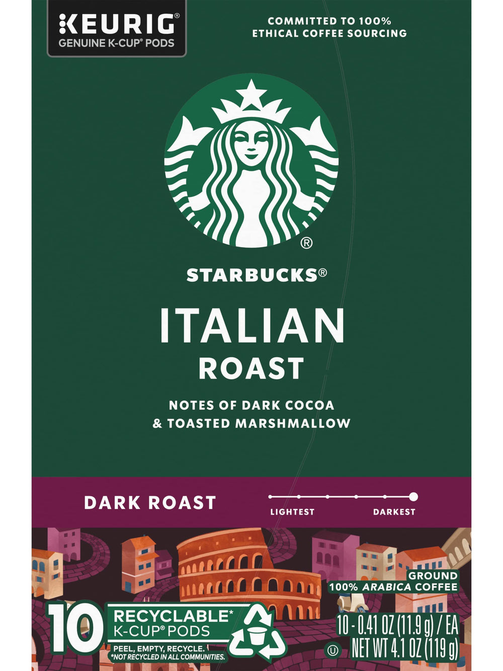 Boxed Starbucks Italian Roast packaging highlighting bold flavor
