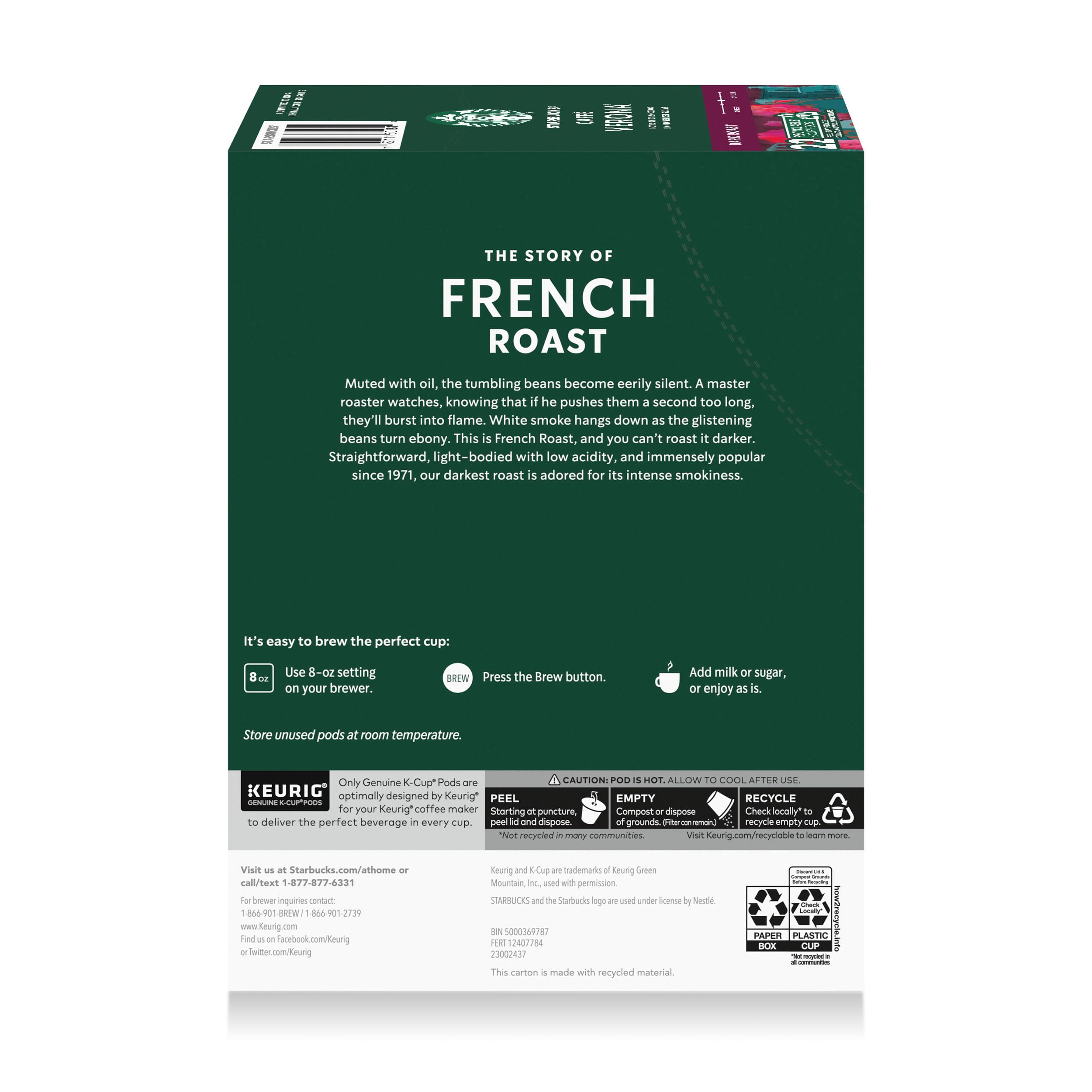 Starbucks logo on pod box with steaming mug, suggesting cafe-quality at home.