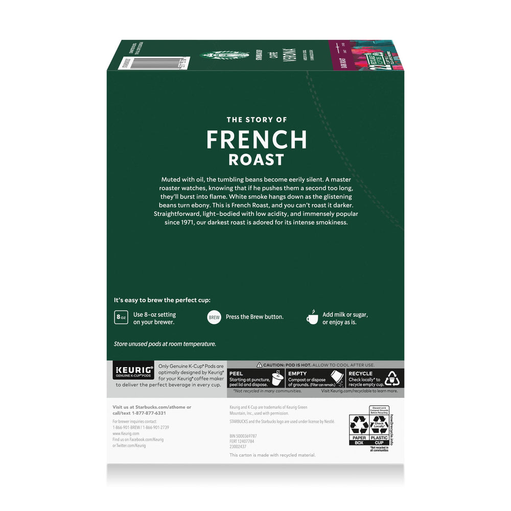 Starbucks logo on pod box with steaming mug, suggesting cafe-quality at home.