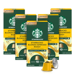 Starbucks Nespresso OriginalLine Blonde pods pack closeup for fresh, balanced espresso flavor
