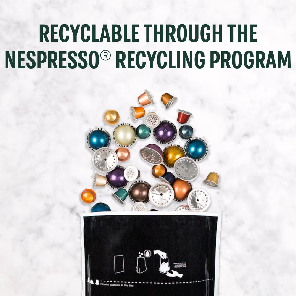 Mug with Starbucks logo beside the Vertuo capsule pack