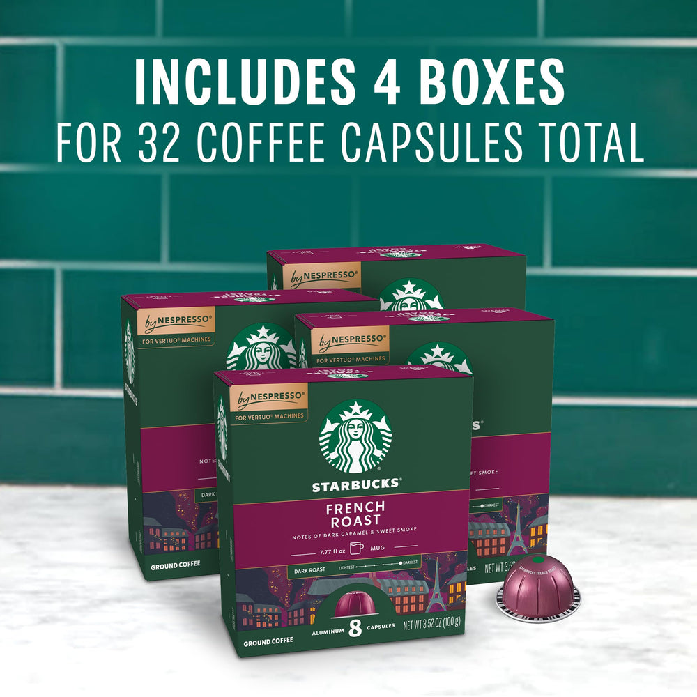 Packaging display shows four boxes for Vertuo machines