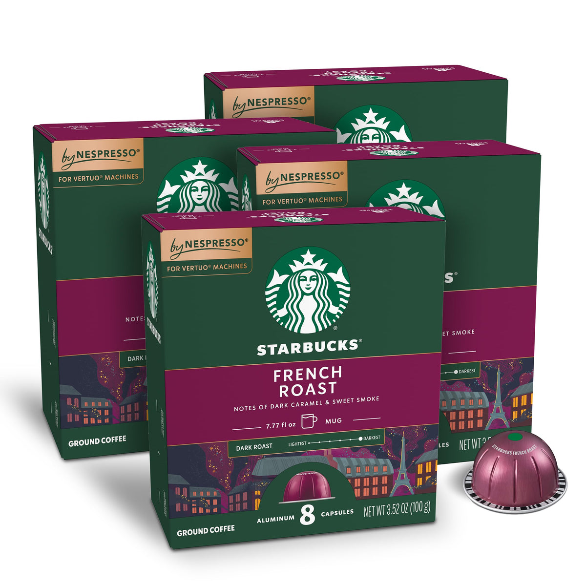 Starbucks by Nespresso Vertuo French Roast pod box with 32 capsules ready for home brewing