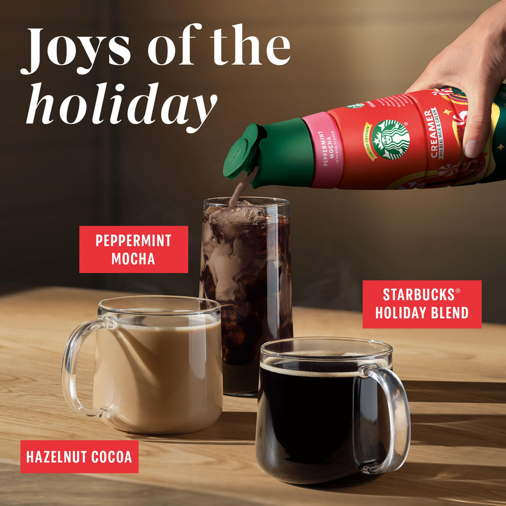 Starbucks Peppermint Mocha K-Cups arranged with a cup for serving