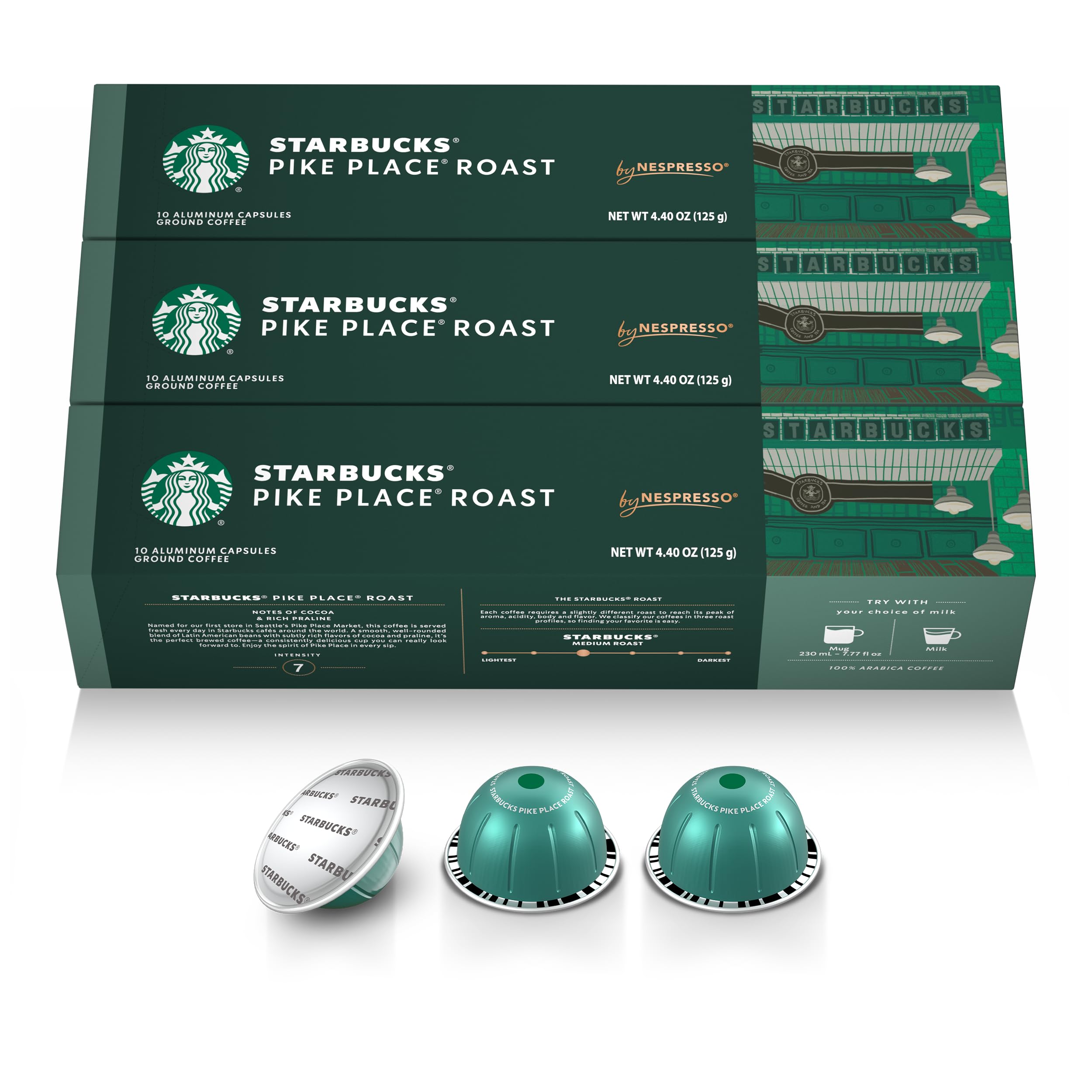 Starbucks Pike Place Roast Vertuo capsule delivers smooth, balanced flavor for everyday coffee rituals.