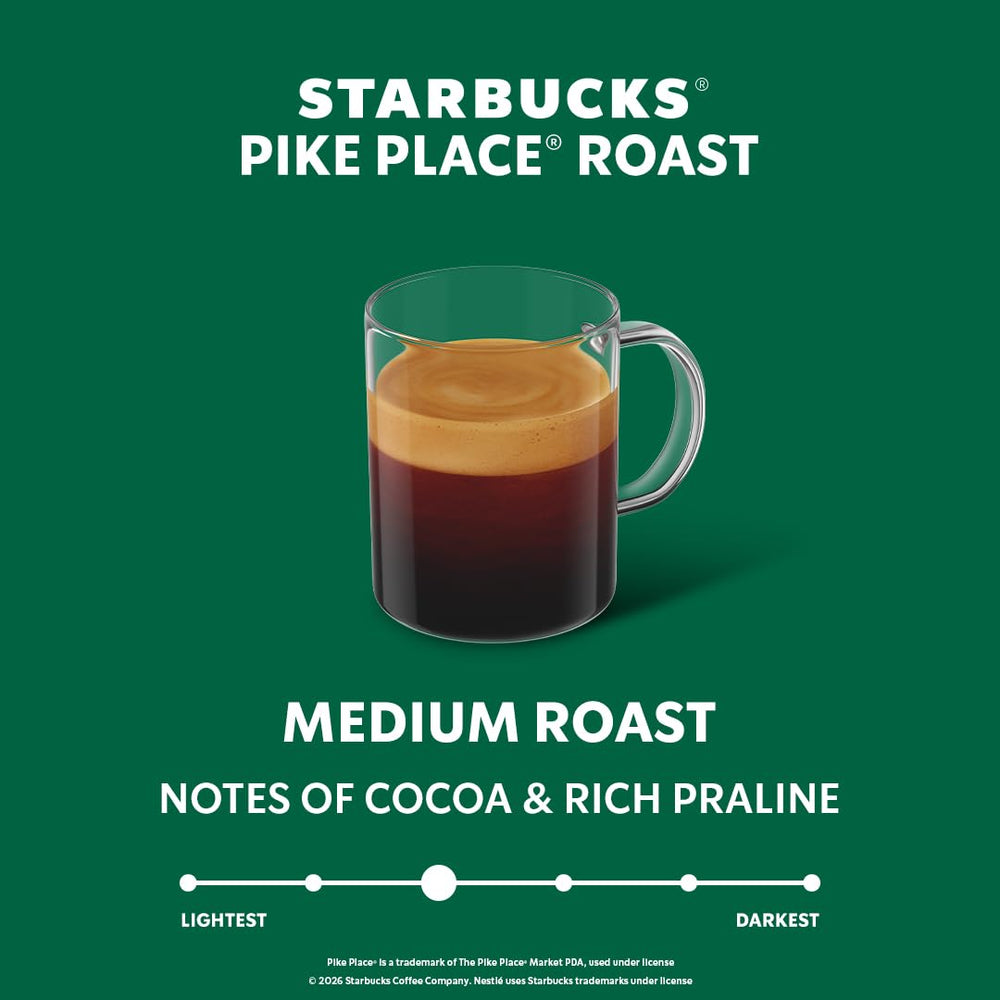 Pike Place Roast Vertuo capsule on kitchen counter highlights premium Arabica beans.