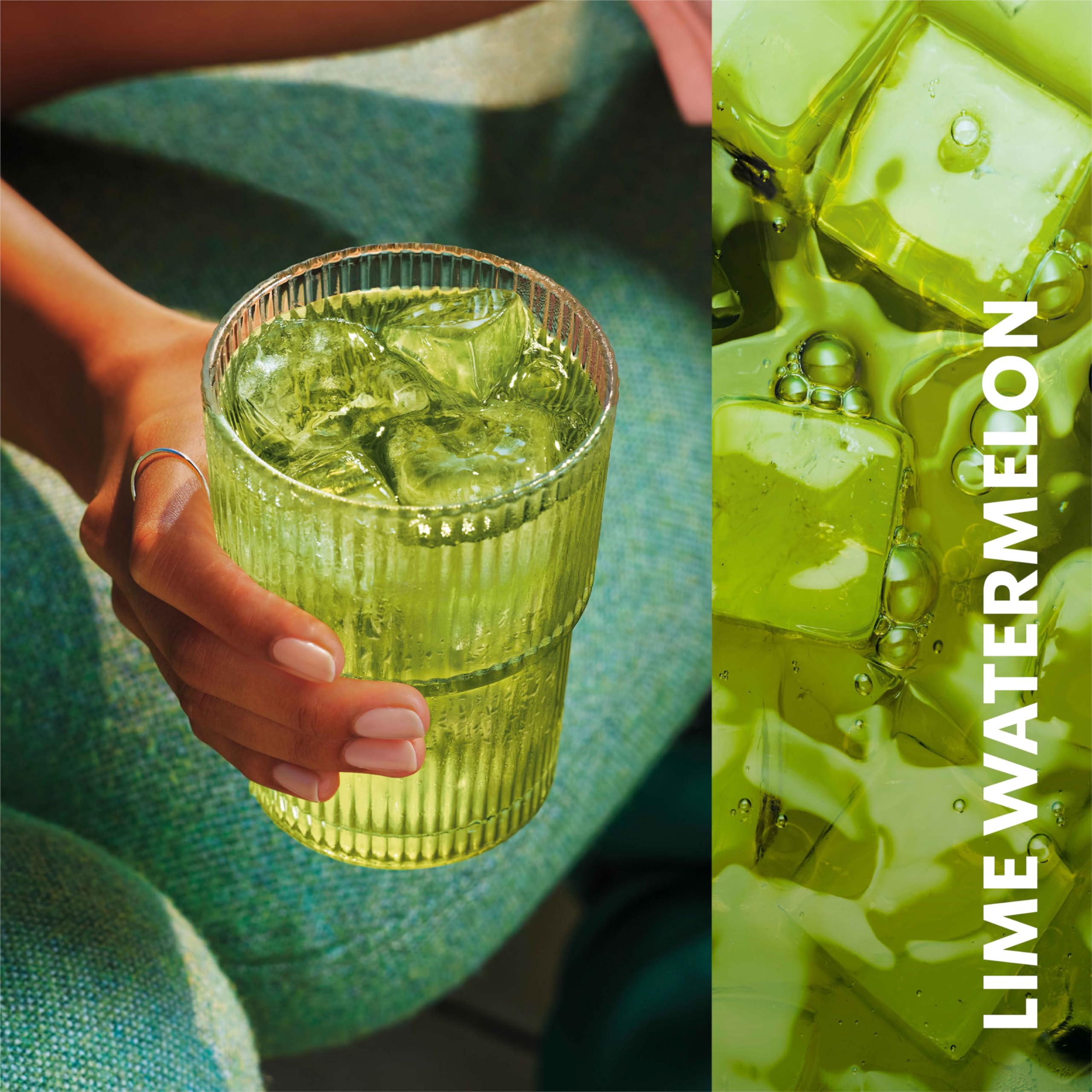 Chilled glass of Lime Watermelon Refresher with sparkling water