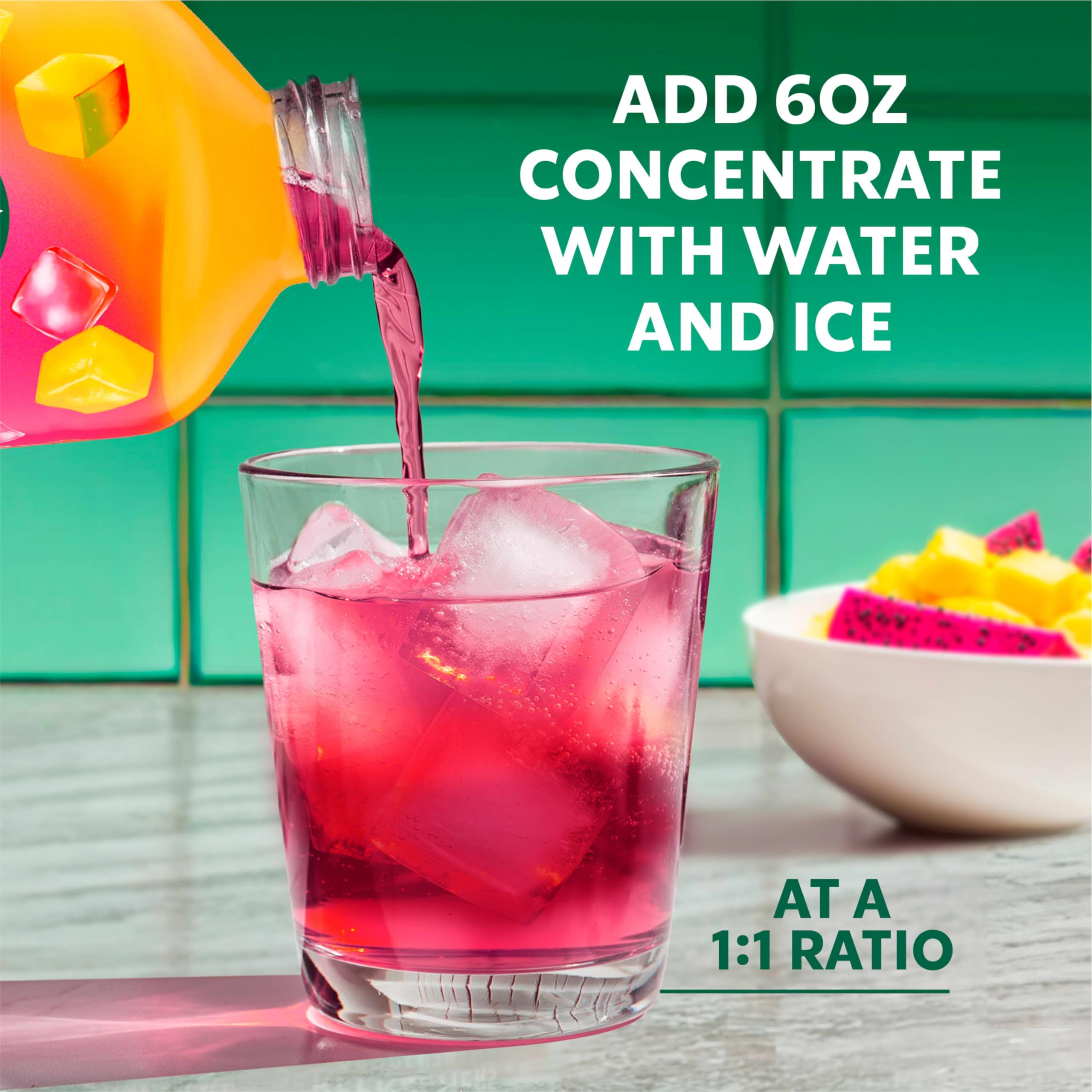 Starbucks Refreshers concentrate being mixed with sparkling water for a bubbly, fruity twist.