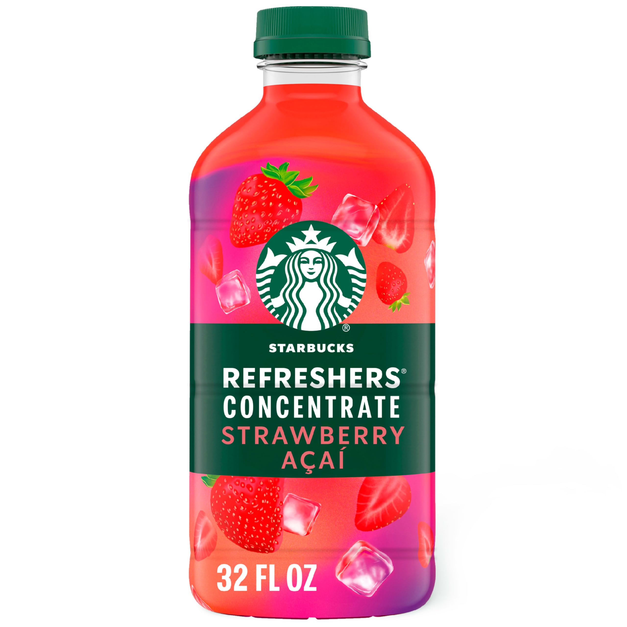 Starbucks Refreshers Concentrate Strawberry Acai bottle ready to mix for a fruit-forward beverage.