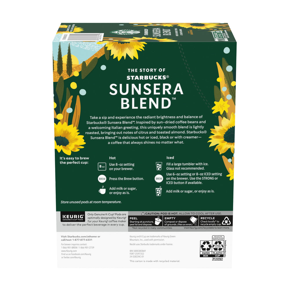 Starbucks Sunsera Blend sustainability badge highlights responsible sourcing.