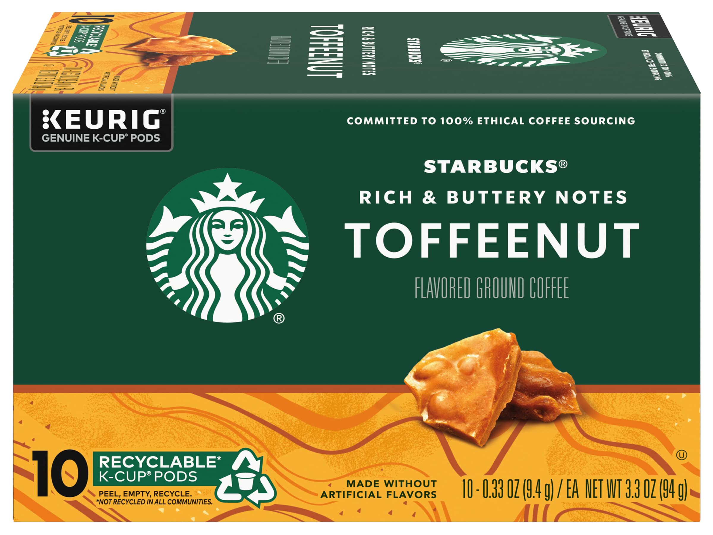 Starbucks Toffeenut K-Cup pods back label with roast notes and tips