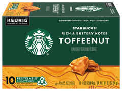 Starbucks Toffeenut K-Cup pods back label with roast notes and tips