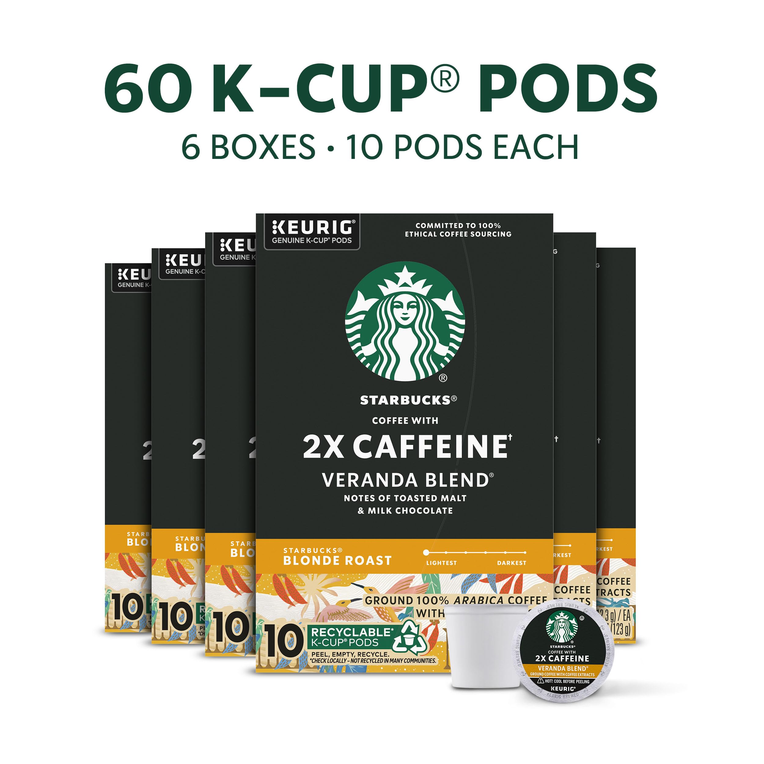 Starbucks Veranda Blend 2X Caffeine box showcases convenient, long-lasting packaging.