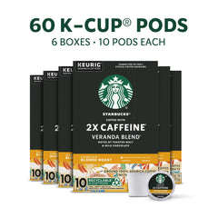 Starbucks Veranda Blend 2X Caffeine box showcases convenient, long-lasting packaging.
