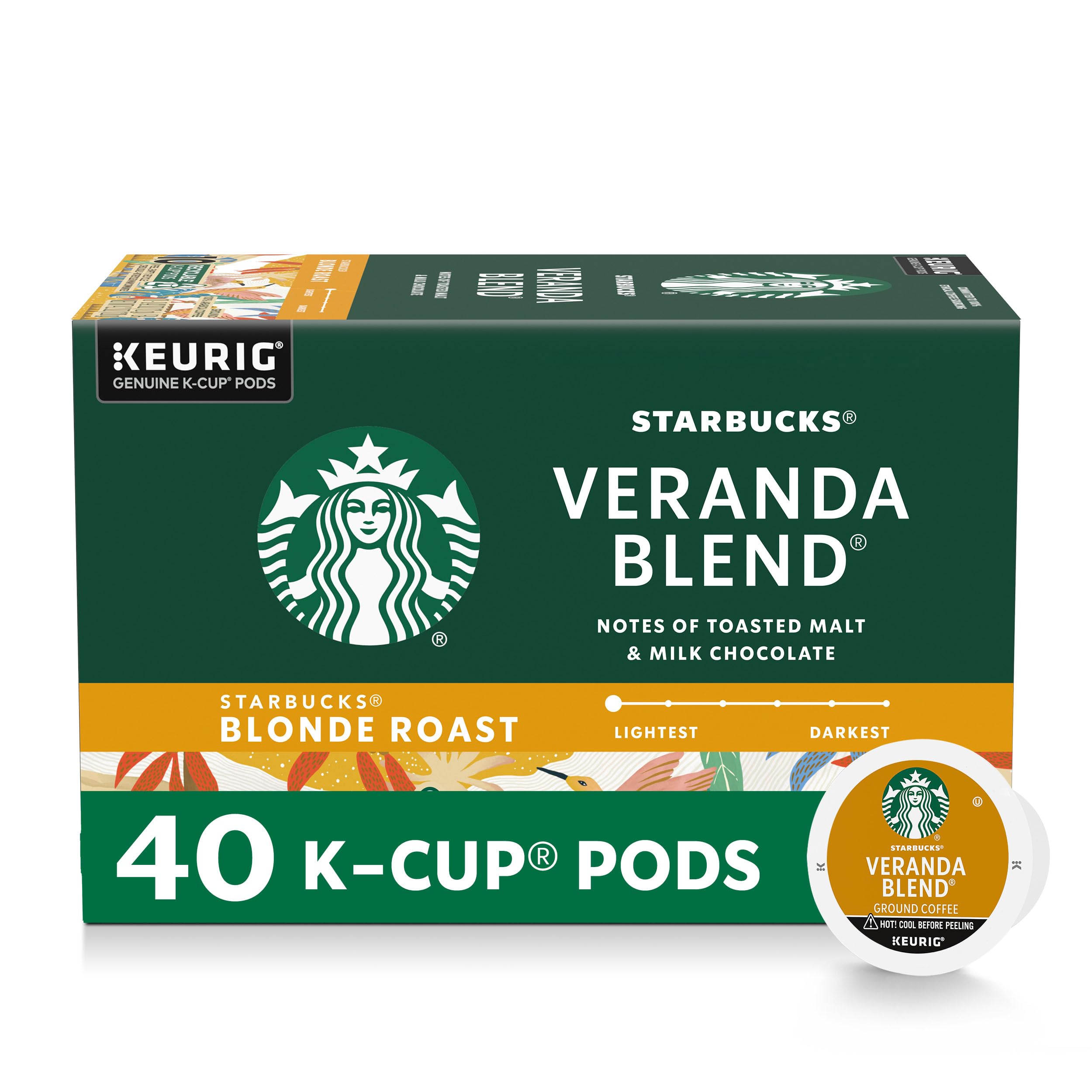Starbucks Veranda Blend K-Cup box on counter ready for quick morning brew.