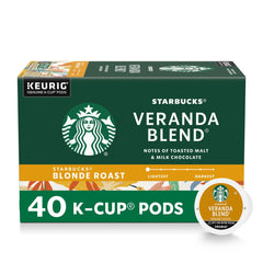 Starbucks Veranda Blend K-Cup box on counter ready for quick morning brew.