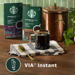 Starbucks VIA Colombia box displayed on a kitchen counter.